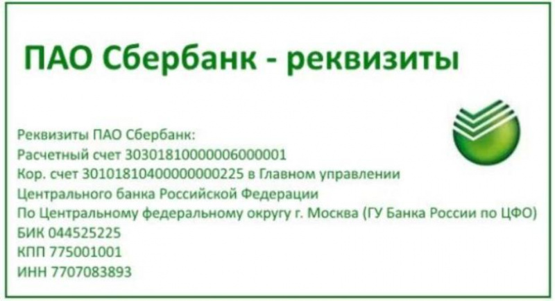 Реквизиты ПАО «Сбербанк России»